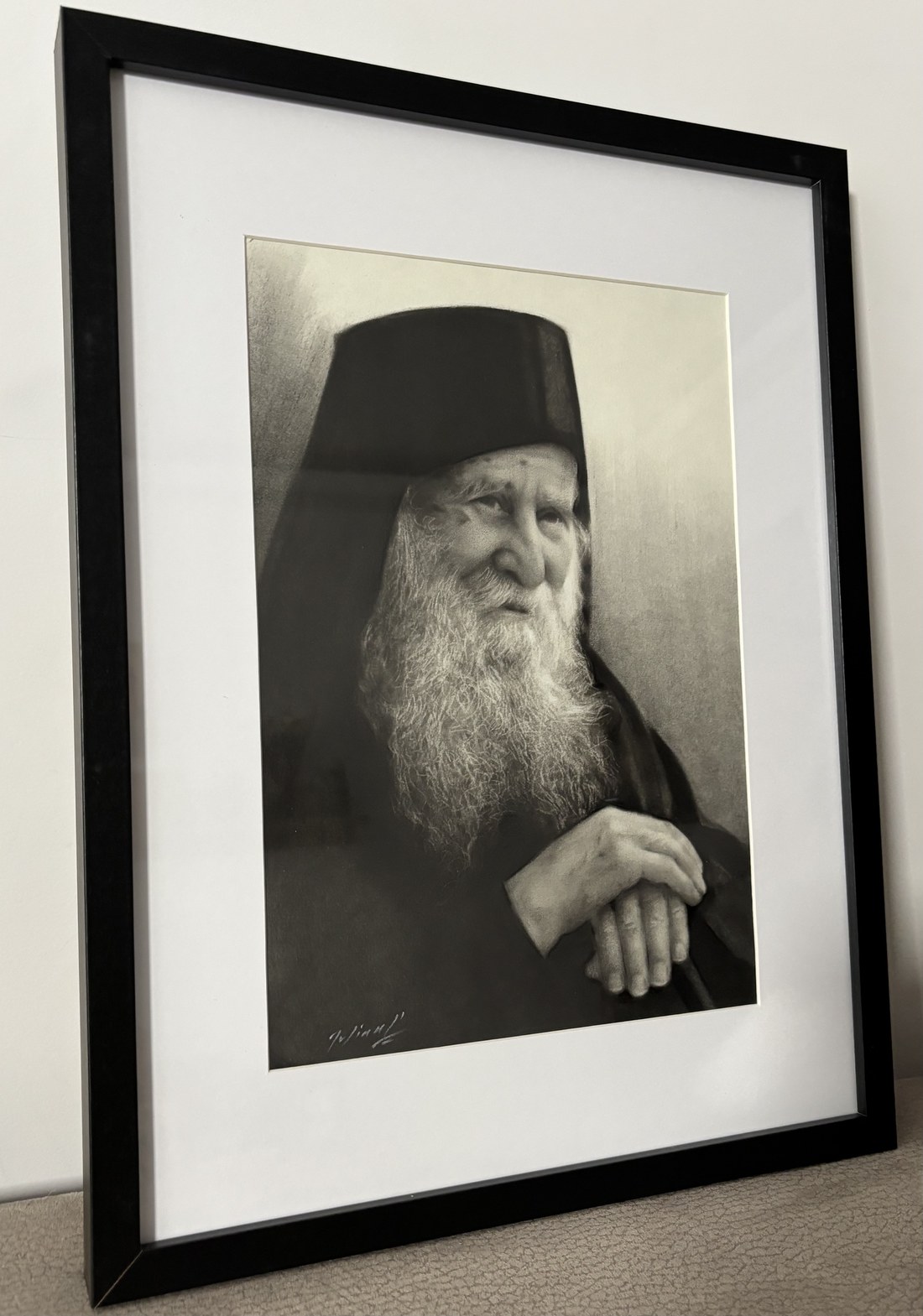 Gheronda Iosif Vatopedinul — Tehnică mixtă pe hârtie, Iulian Cetanas