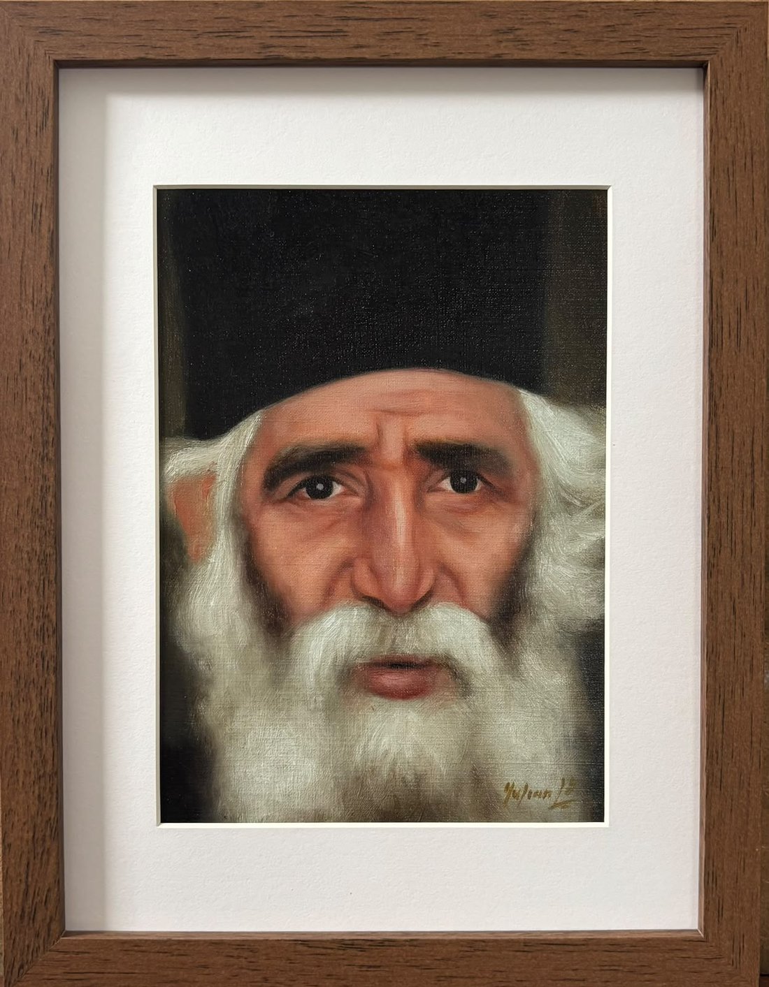 Sf. Paisie Aghioritul — Pictură în ulei pe hârtie, înrămat, Iulian Cetanas