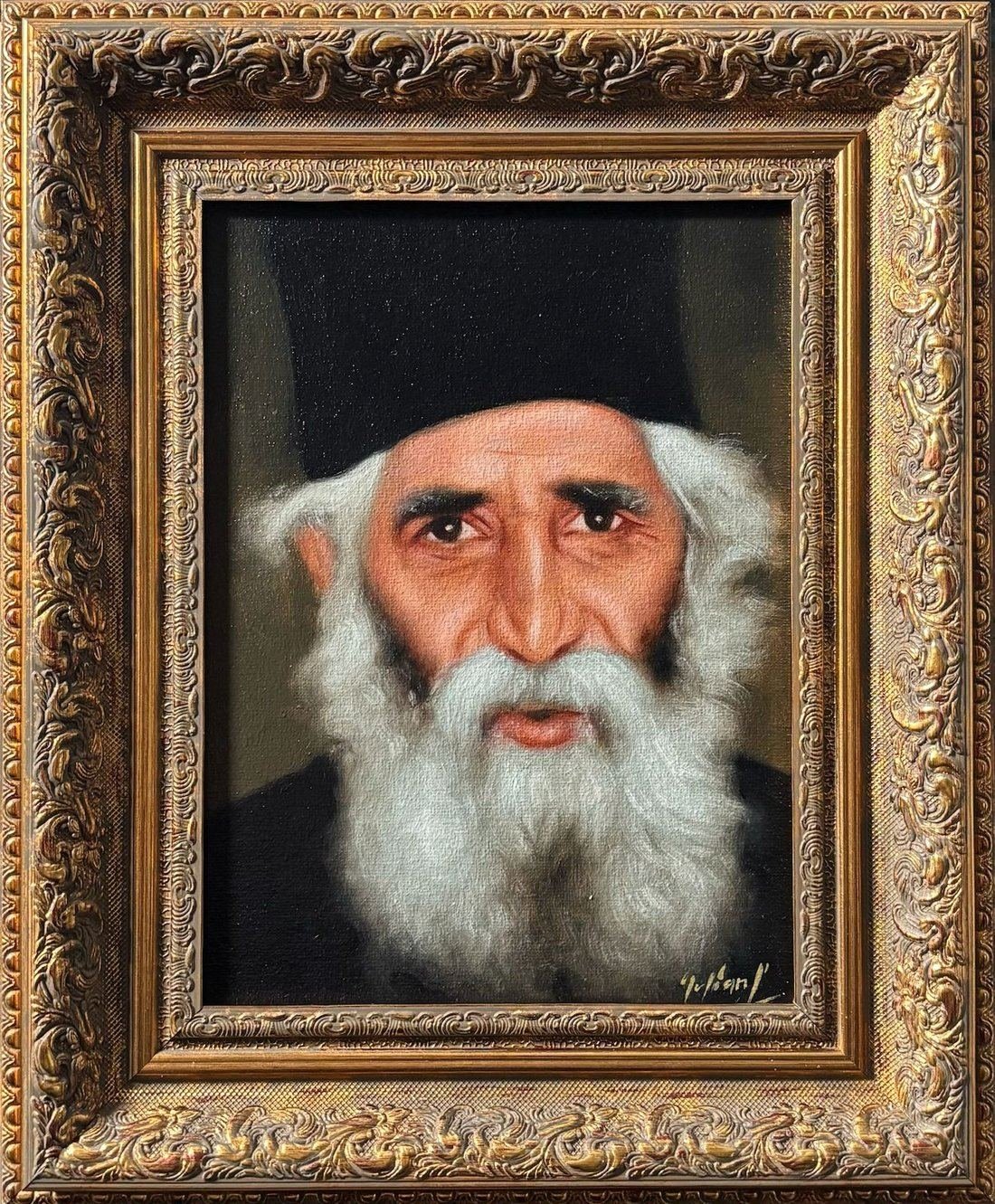 Sf. Paisie Aghioritul — pictură în ulei pe carton pânzat, înrămat, Iulian Cetanas