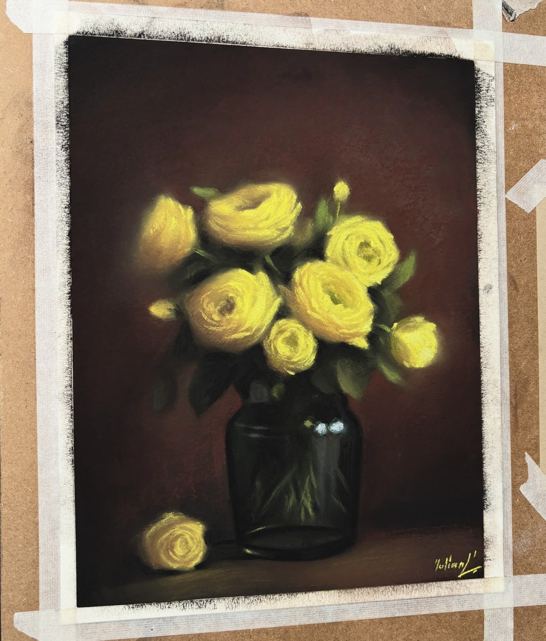 Trandafiri galbeni — Pastel uscat pe hârtie, Iulian Cetanas
